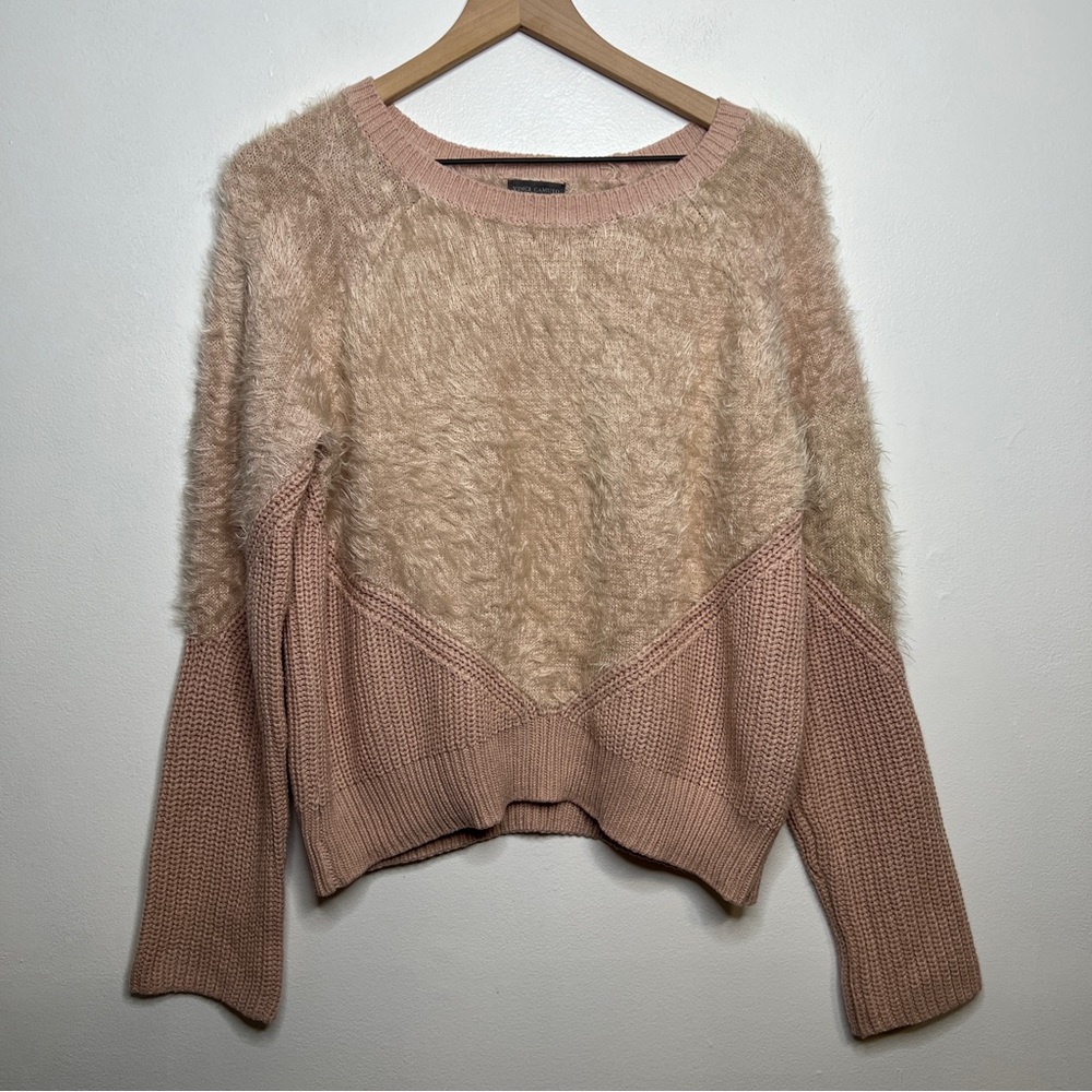 Vince Camuto Faux Fur Blush Long Sleeve Knit Sweater